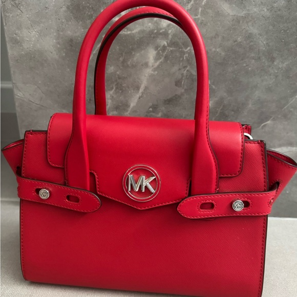 Michael Kors Vegan Leather Bright Red Carmen w/ Silver Hardware NWT - Picture 1 of 7